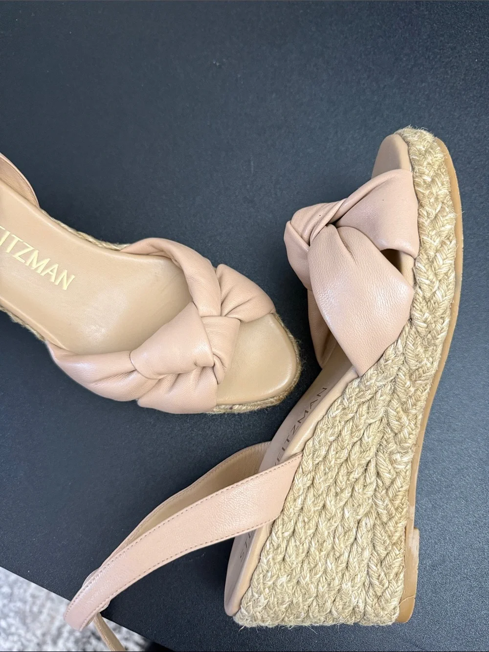 Stuart Weitzman Nude Blush Knotted Espadrille Wedge Sandals - Picture 4 of 6